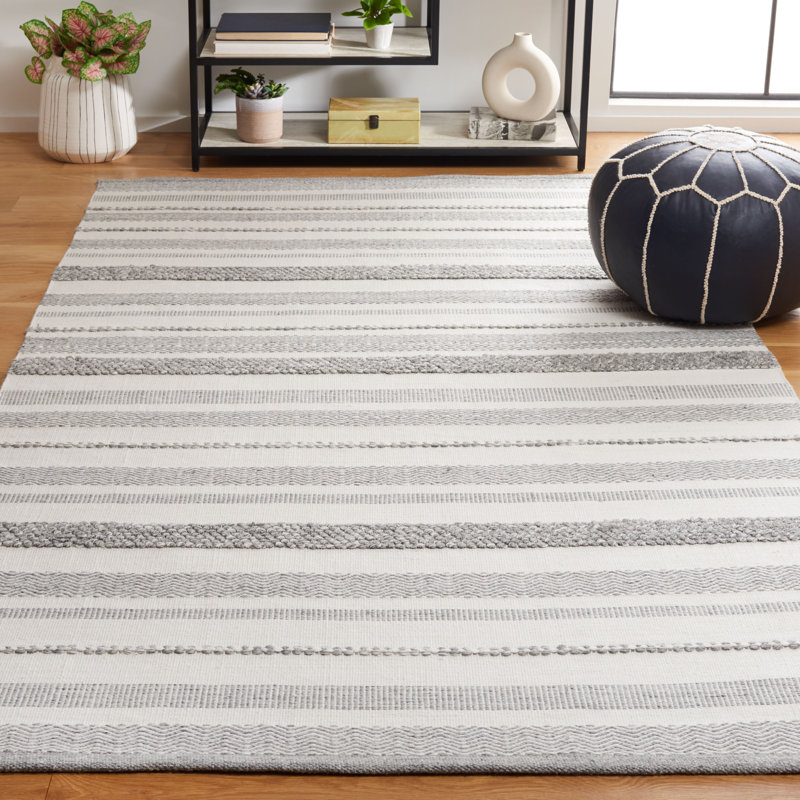 Maariya rayé fait à la main recyclé P.E.T. Tapis argent / ivoire, Rectangle de 5 pi x 8 pi