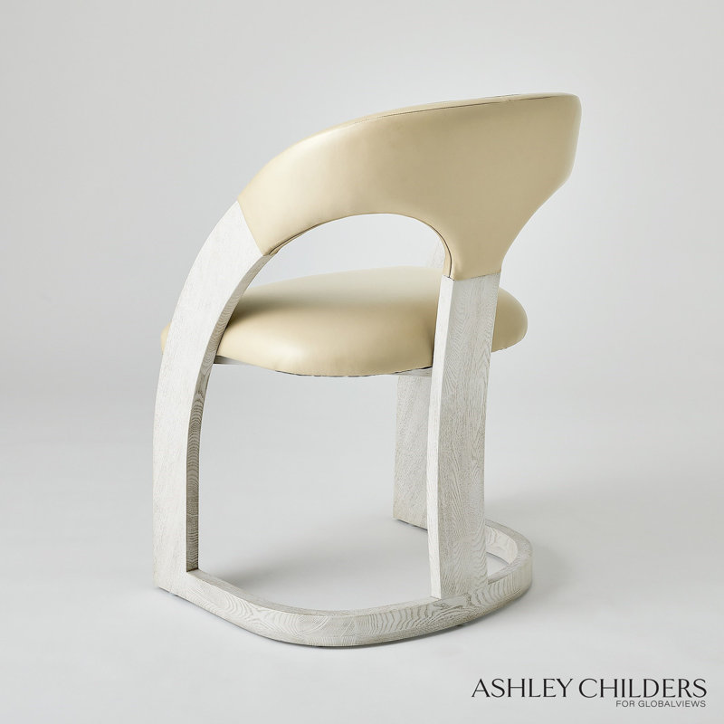 Delia Dining Chair-Ebony Cerused Leather, White, Cream