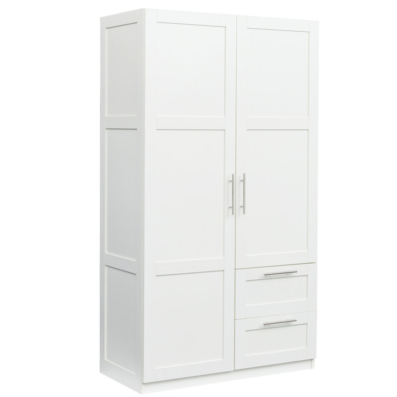 Armoire de cuisine haute à 2 portes, 5 tiroirs et 5 espaces de rangement, panneau de particules blanc - 15 mm, dossier de 3 m, sans effort pour nettoyer les espaces classiques, matériau