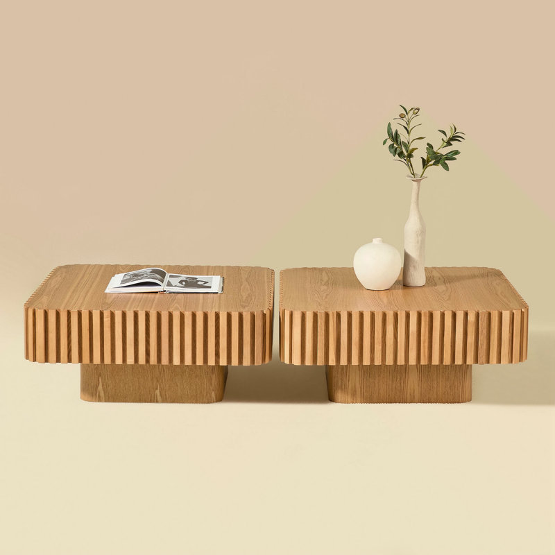 Ensemble de 2 tables basses à tambour 31,5 pouces, Naturel