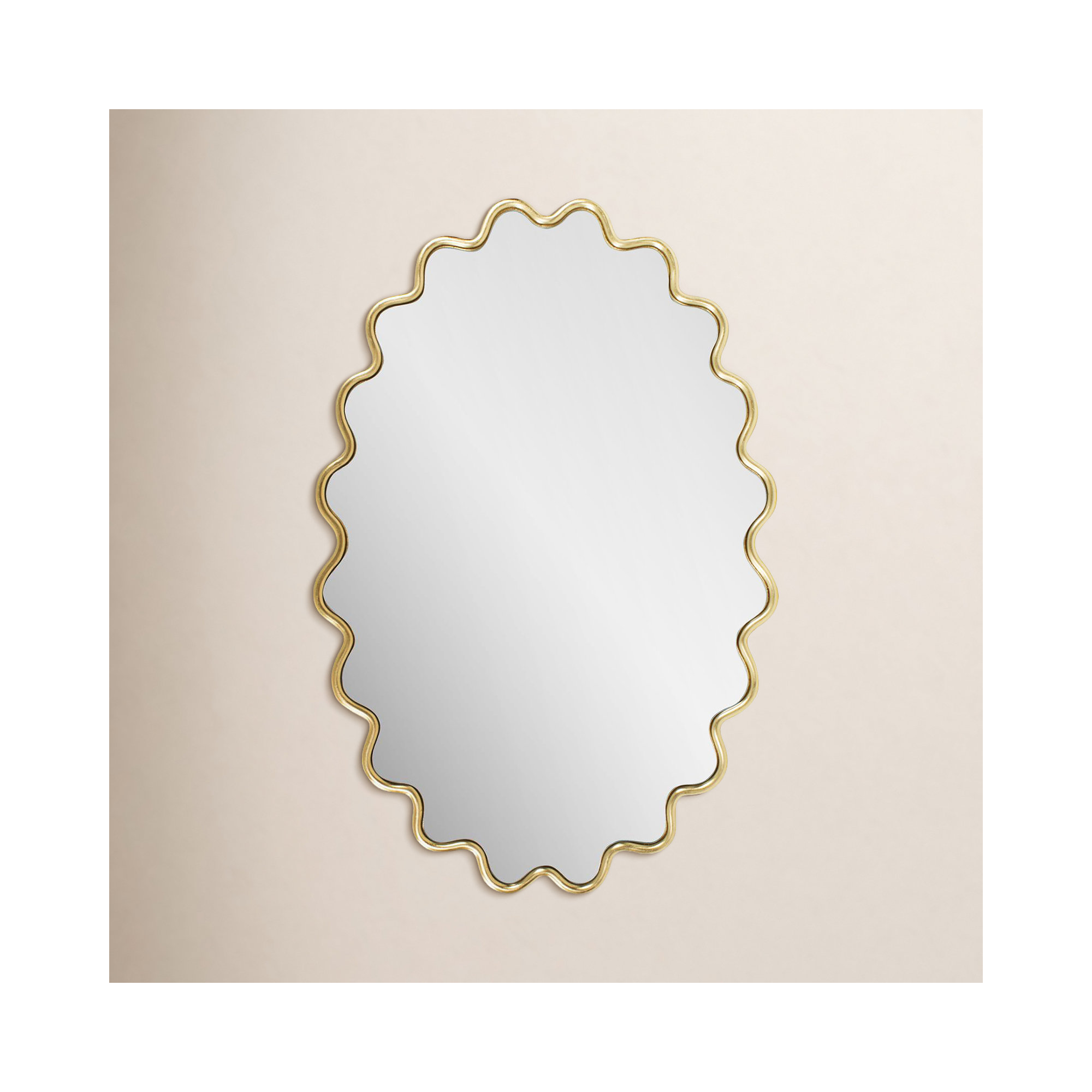 Modern Wavy Framed Oval Wall Mirror, Gold