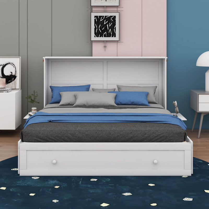 Queen-Size Space-Saving Murphy Bed With Integrated Drawer