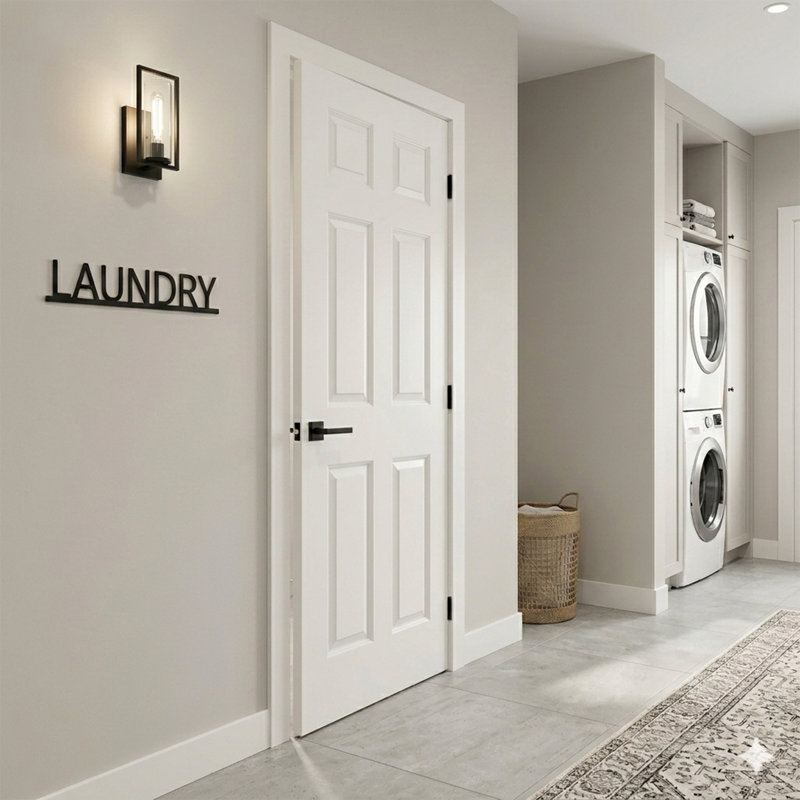Porte intérieure pré-suspendue 30 po x 80 po à gauche avec ensemble de poignées démontables et charnières noires mates, porte intérieure à panneau creux à 6 panneaux avec alésage et charnière pour la salle de bain, le garde-manger, la porte intérieure de la buanderie