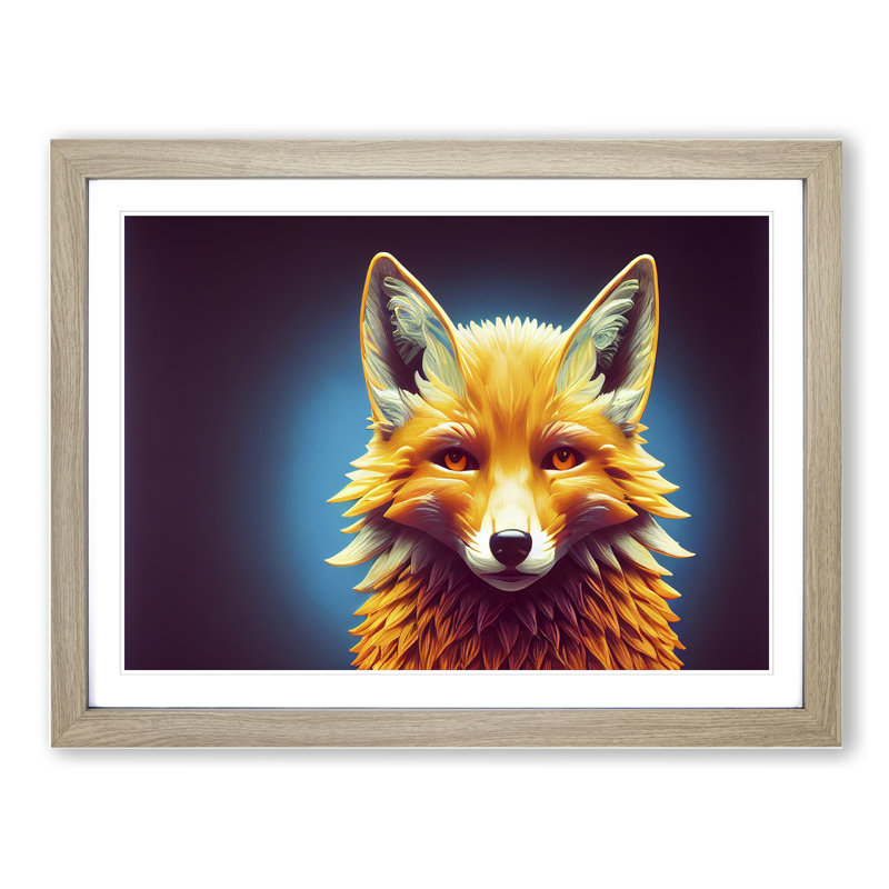 Brilliant Fox - Single Picture Frame Print, 25cm H x 34cm W x 2cm D, Oak Framed