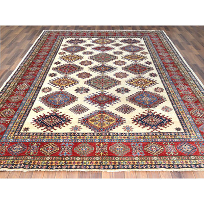 Tapis de style super Kazak ivoire en laine noué à la main 8 pi 8 po x 11 pi 10 po D0C2279597394C42BD204A241071EDC0