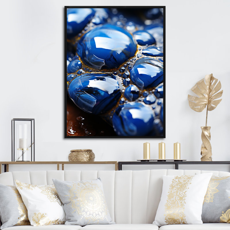 Blue Agata Stone Abyss - Stone Geode, art mural, Cadre flottant noir, H 32 po x l 24 po x P 1 po