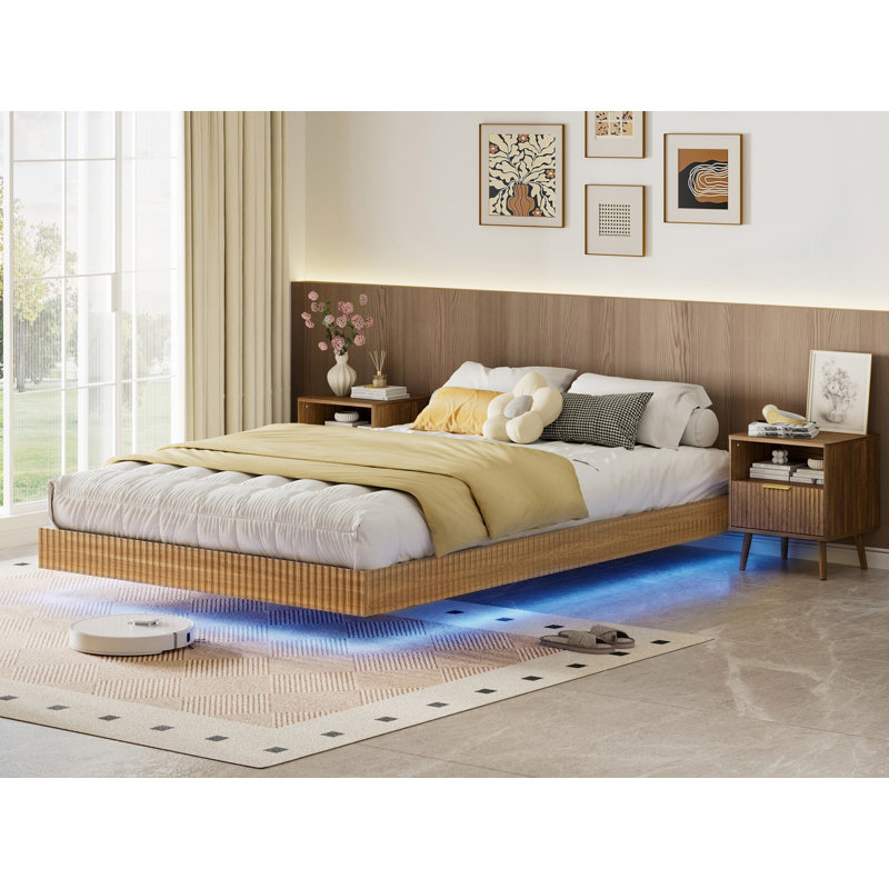 4-piece Bedroom Set, Queen Size Bed Frame, Dresser & Nightstand Sets, Queen, Walnut