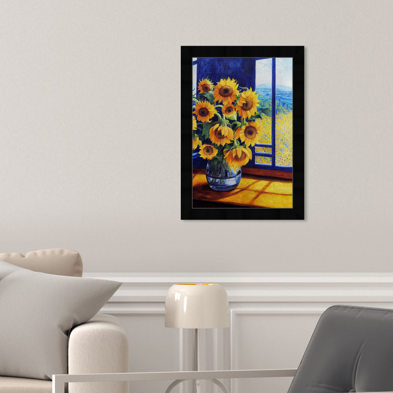 «Window Sunflowers II» par Oliver Gal - impression encadrée, Cadre noir, H 17 po x l 12 po