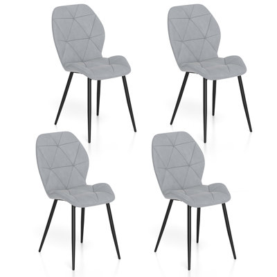 Velvet Upholstered Metal Side Chair in Grey