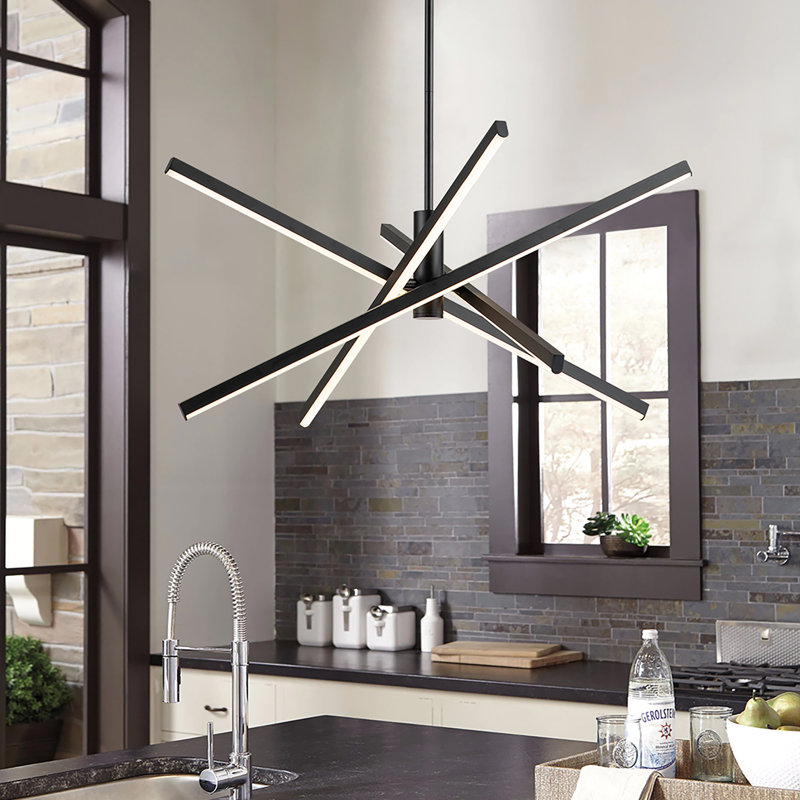 Burcker Aluminum Dimmable LED Modern Linear Chandelier, Black, 13" H x 26" W x 26" D
