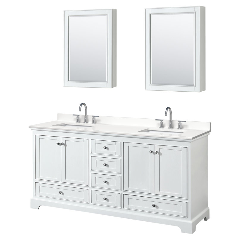 Deborah Double Bathroom Vanity with Quartz Top, White Quartz, Polished Chrome, White