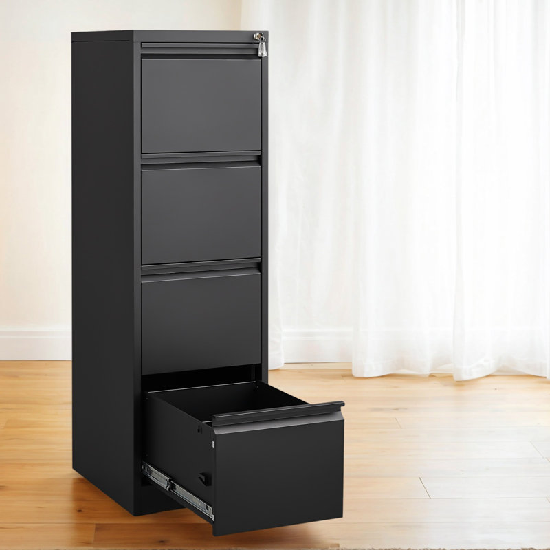 4-Drawer Vertical File Cabinet With Noise-Free Sliding Drawers And Interlocking Mechanism,Adjustable Hanging Rods, Black
