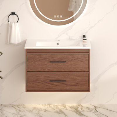 Meuble-lavabo mural 30 po à 2 tiroirs, fermeture brun rougeâtre