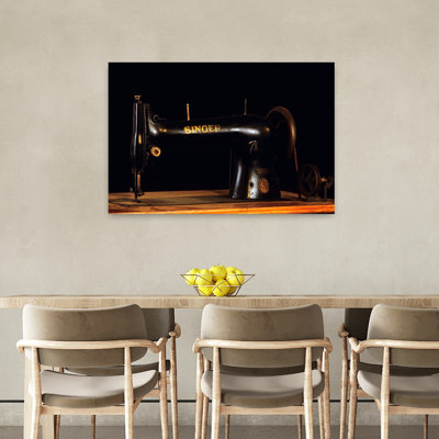 Antique Singer Sewing Machine On Wooden Cabinet Classic Retro Vintage Wall Art