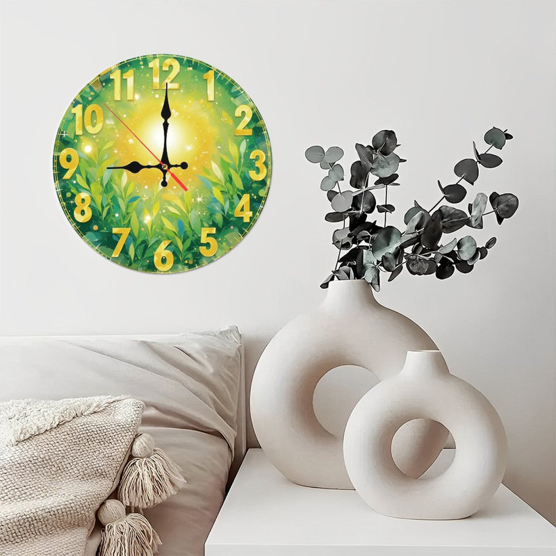 Horloge, chiffres, feuilles, soleil