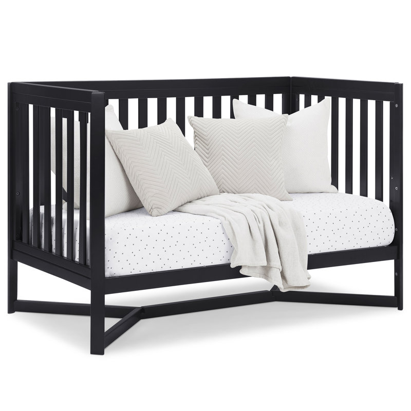 Midnight Grey 4-in-1 Convertible Baby Crib with X-Shaped Base