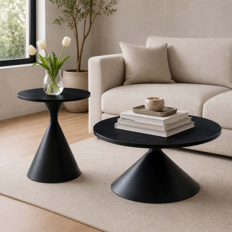 Ensemble de tables basses rondes 2 pièces avec plateau à motifs et base en acier, multifonctionnel et élégant pour la vie moderne