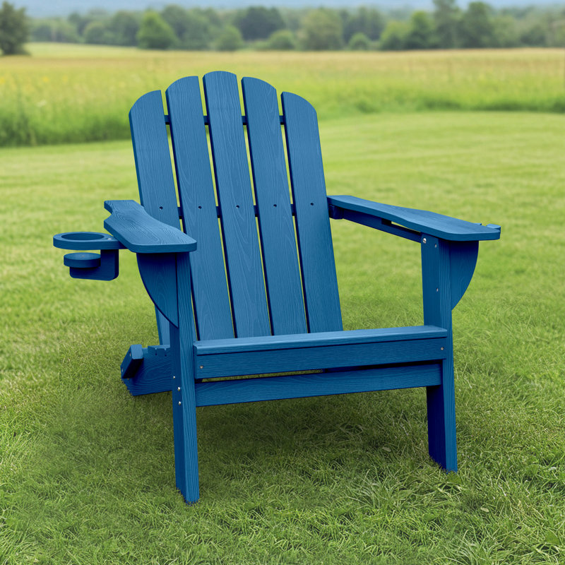 Fauteuil Adirondack pliable surdimensionné en PEHD résistant aux intempéries avec porte-gobelet, Marine
