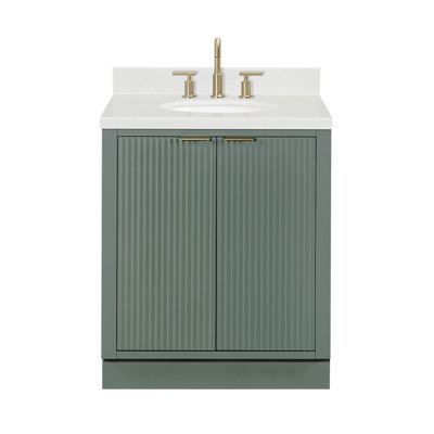 Meuble-lavabo simple en bois massif de 30 po avec plateau en quartz Carrara de 1,5 po Haun