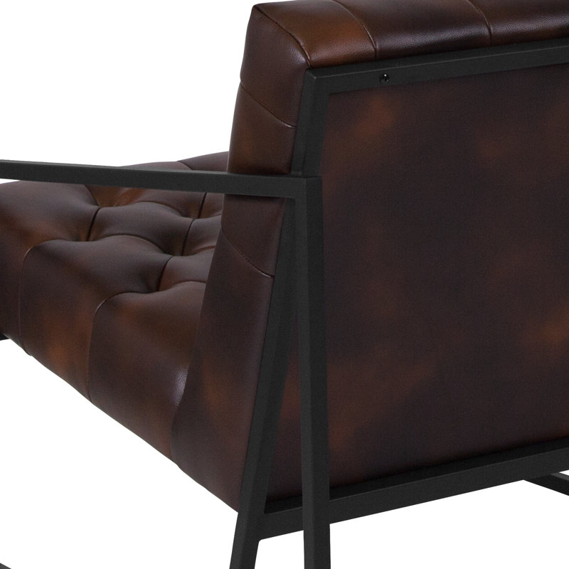 Transitional Bomber Jacket Leather Tufted Black Lounge Chair