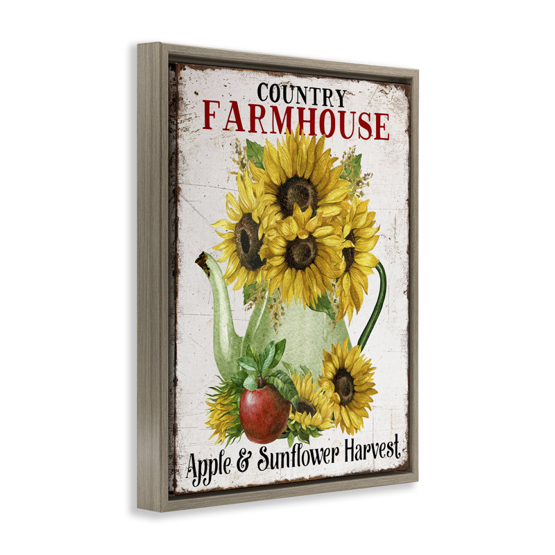 Art mural sur toile flottante Country Sunflower Harvest par Creatif Belle, H 21 po x l 17 po, Cadre flottant orme Montalcino