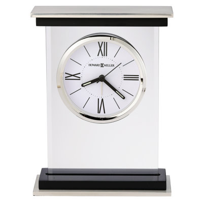 Modern & Contemporary Roman Numeral Quartz Movement / Crystal Alarm Tabletop Clock in White/Black/Silver