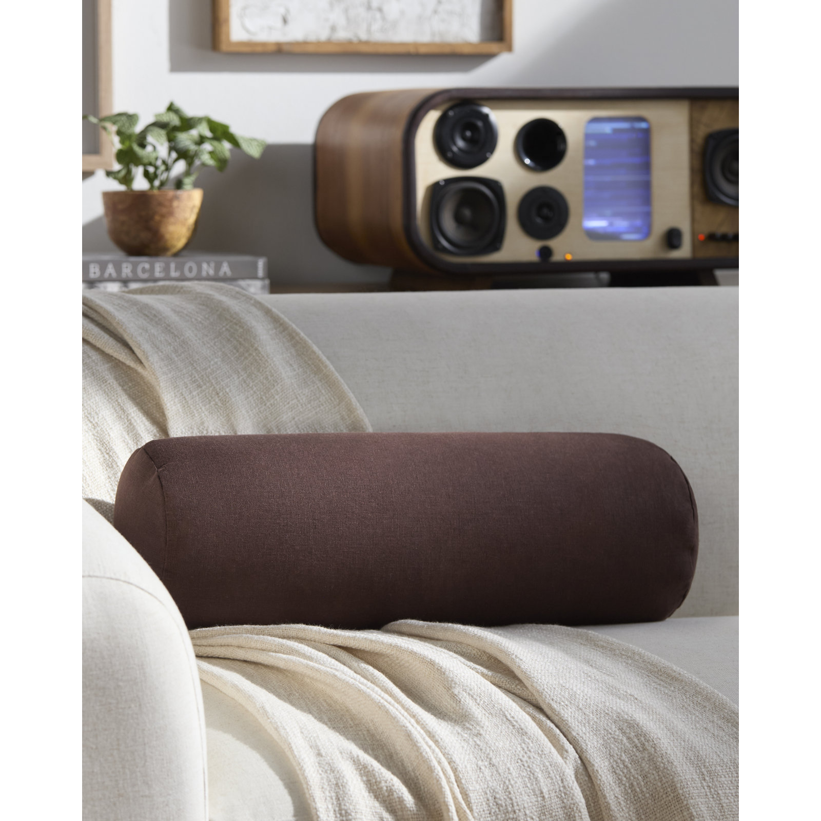 Lanie 7" x 21" Linen Pillow Cover, Dark Brown, Cover Only