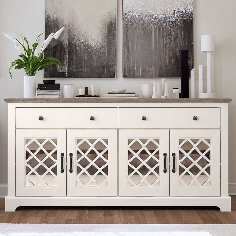 Chessani 2 Drawer Sideboard, Ivory/Knotty Gray Oak, Diamora