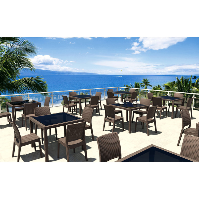 Tomosuke Stacking Patio Dining Side Chair, Brown
