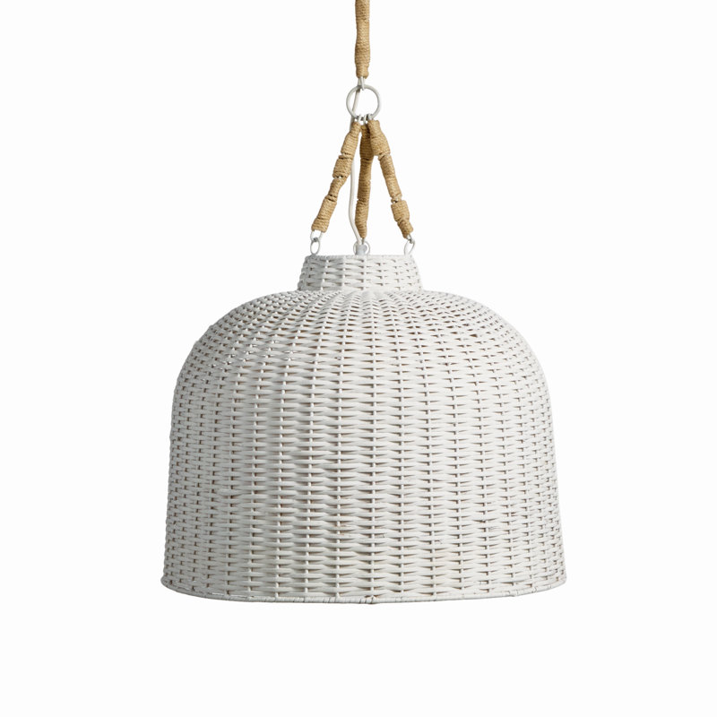Margarito Campanile Hand-Woven Rattan Bell Pendant Light Whitewash Standard, 18.5" H x 22" W x 22" H