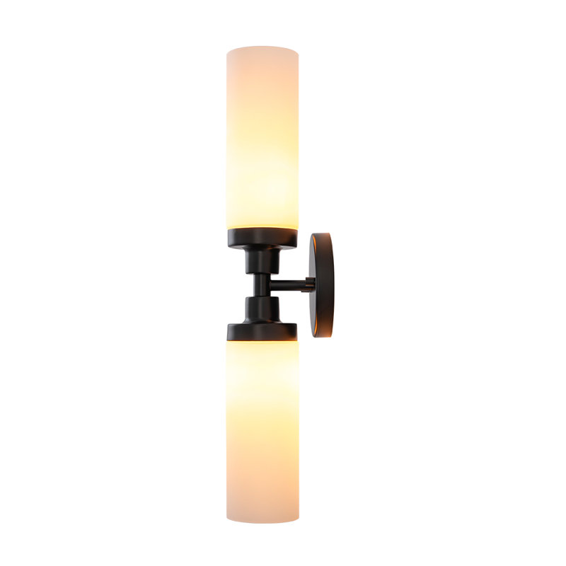 2-Light Dimmable Cylinder Glass Vanity Light, Matte Black