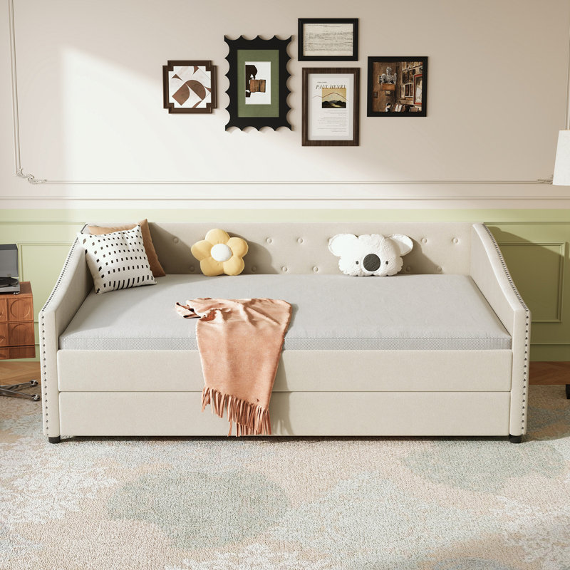 Full Size Daybed with Twin Size Trundle, Beige, Full/Double