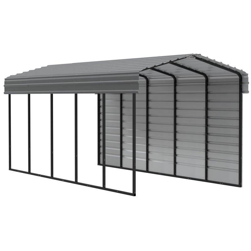 Charcoal 10 x 24 ft. Steel Carport Kit with Enclosure