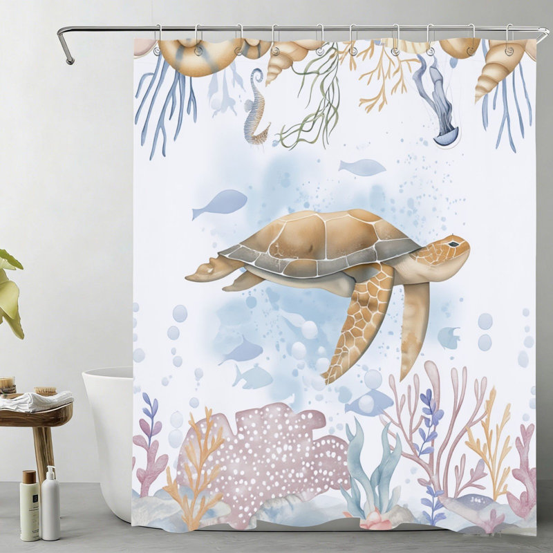 Rideau de bain Seahorse Turtle Coral Seashell Mint 72 x 72 pouces