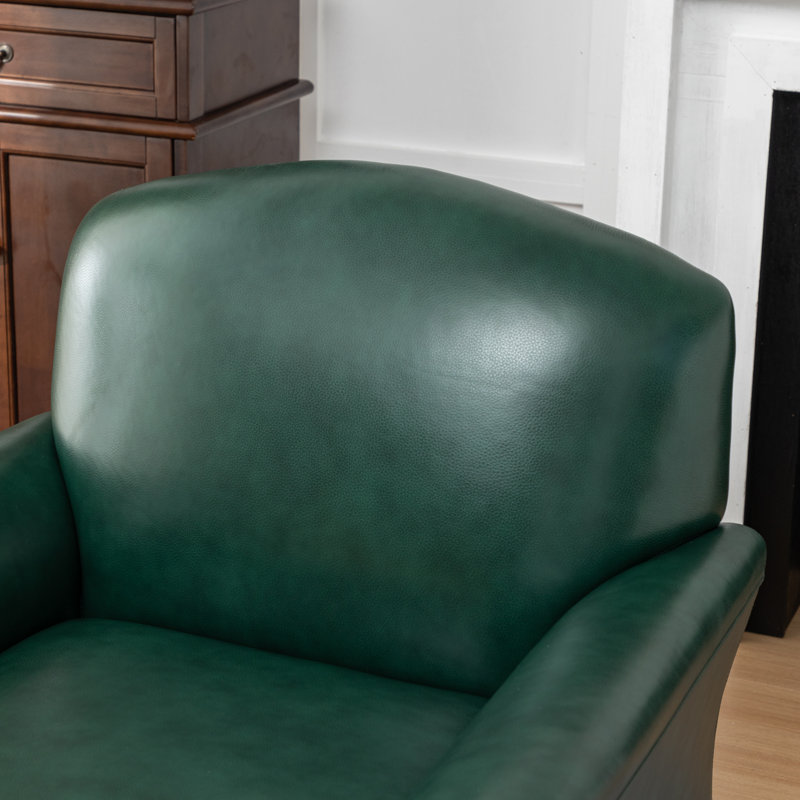 Shalisia 32'' Wide Upholstered Genuine Leather Armchair, Green Genuine Leather
