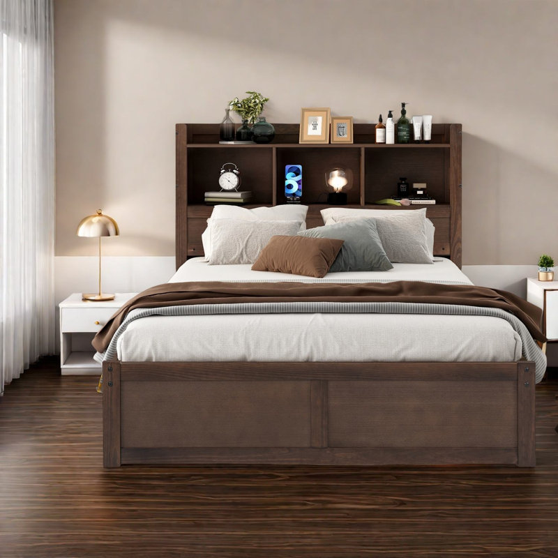 Lit plateforme avec rangement en MDF et bois massif