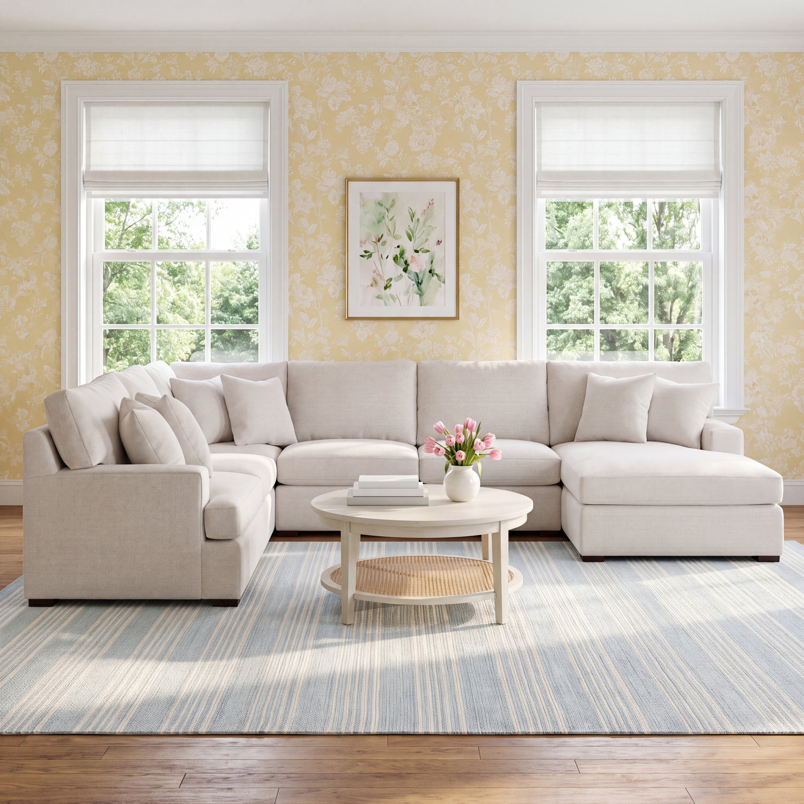 Cambria Upholstered U-Sectional, Java Finish, Snow Crypton Performance; 0884-91, Right Hand Facing