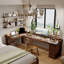 Bureau en bois massif brun en forme de L avec 3 tiroirs-108772259-108772264