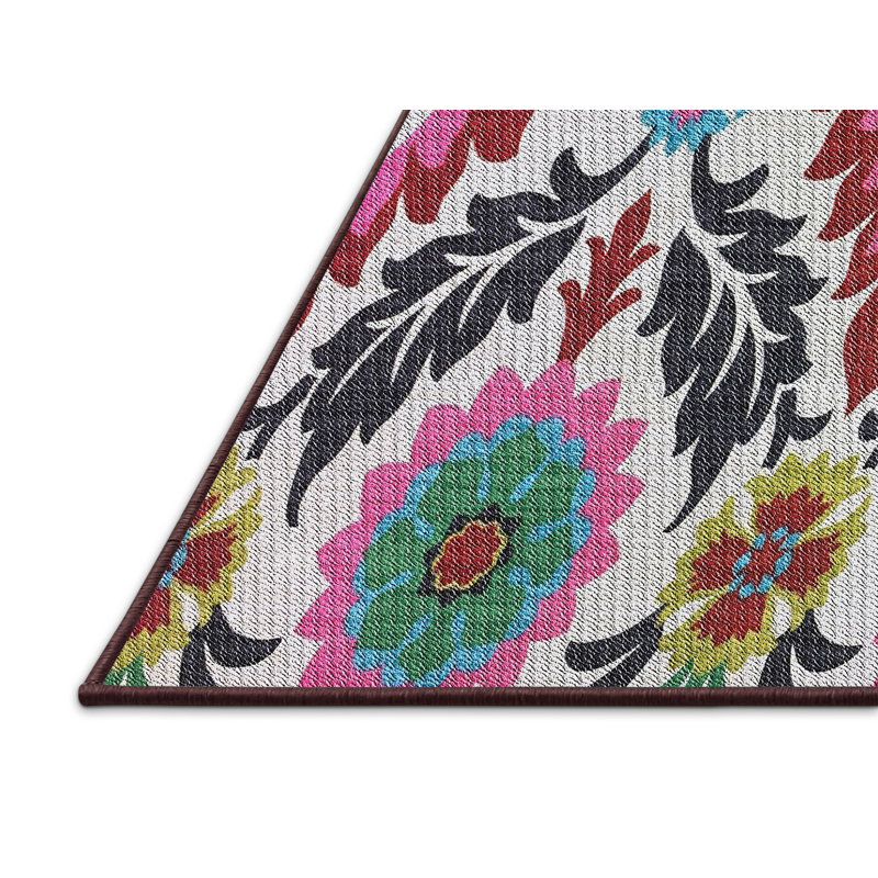 Tapis rose/bleu/vert à motifs, Rectangle 2 pi x 3 pi