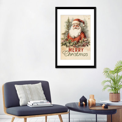 «Merry Christmas Vintage Santa», reproduction d'art murale - papier d'art encadré