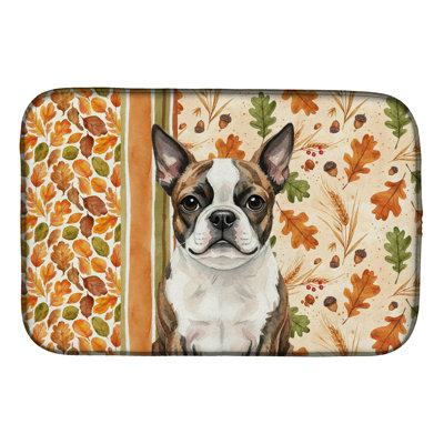 Brindle Boston Terrier Heirloom Fall Dish Drying Mat