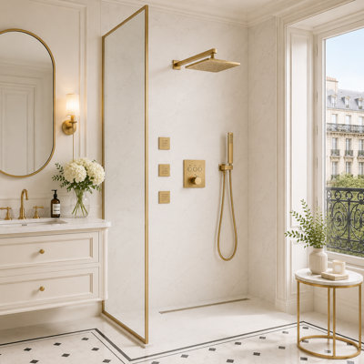 Thermostatic Shower Faucet Set 3-Function Wall Mounted Rain Shower System with Body Jets Recessed Wall Mounted Combo