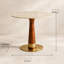 Table ronde en pierre mate de 33,79 pouces avec colonne en noyer et base dorée pour petits espaces