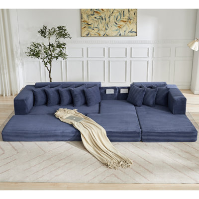 Canapé modulaire surdimensionné en nuage, canapé en L, canapé-lit convertible au sol, sans assemblage, huit coussins, 3-en-1, sac à magazines, (canapé faisant face à la droite), 4 sièges, velours côtelé