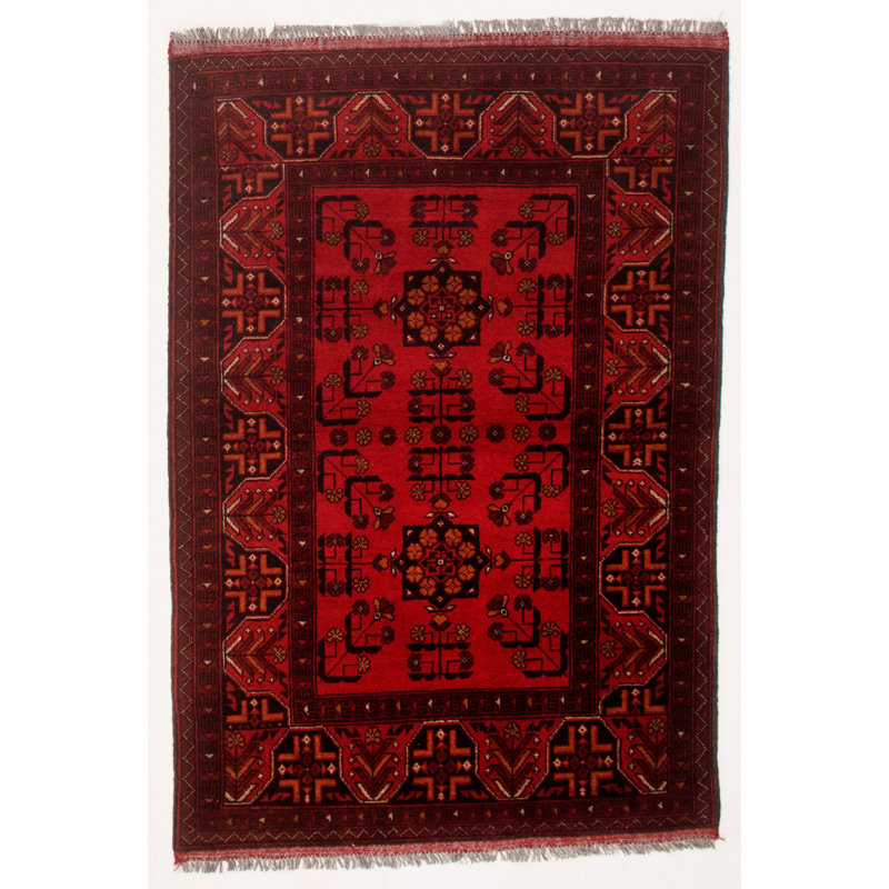 Tapis de zone en laine rouge 3 pi 2 po x 4 pi 9 po à la main one-of-kind-noué la 2010s esari turque Alarick