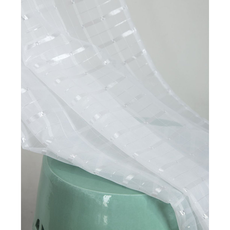 Jardine Plaid Stripe Sheer Window Curtain Panel, White