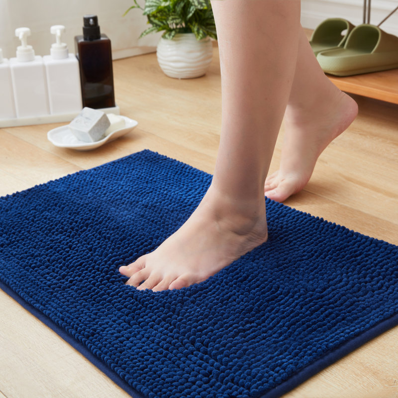 Nelu Ultra Absorbent Non-Slip Chenille Door Mat – Soft Microfiber Mat for Bathroom, Kitchen & Entryway, 40cm W x 60cm L, Navy