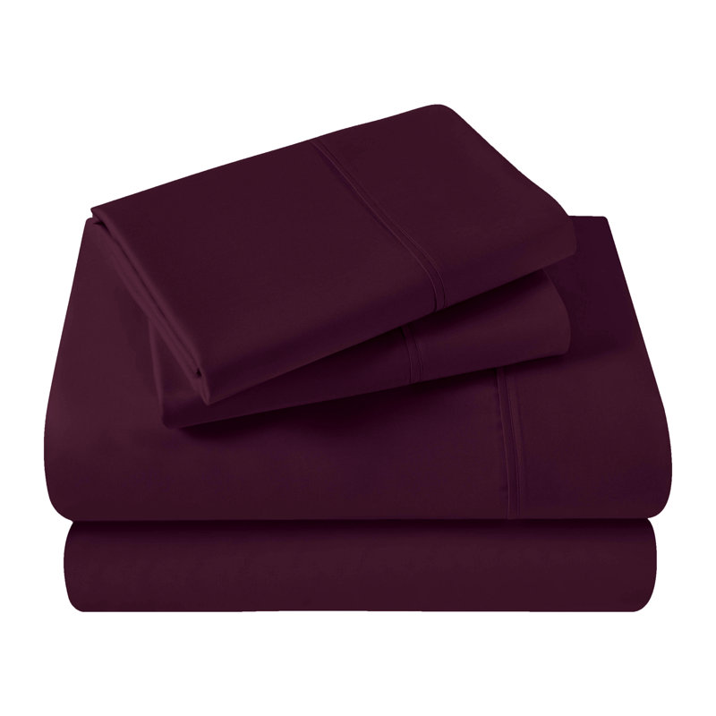 400 Thread Count Egyptian Cotton Blend Solid Deep Pocket Bed Sheet Set, Twin XL Sheet Set, Plum