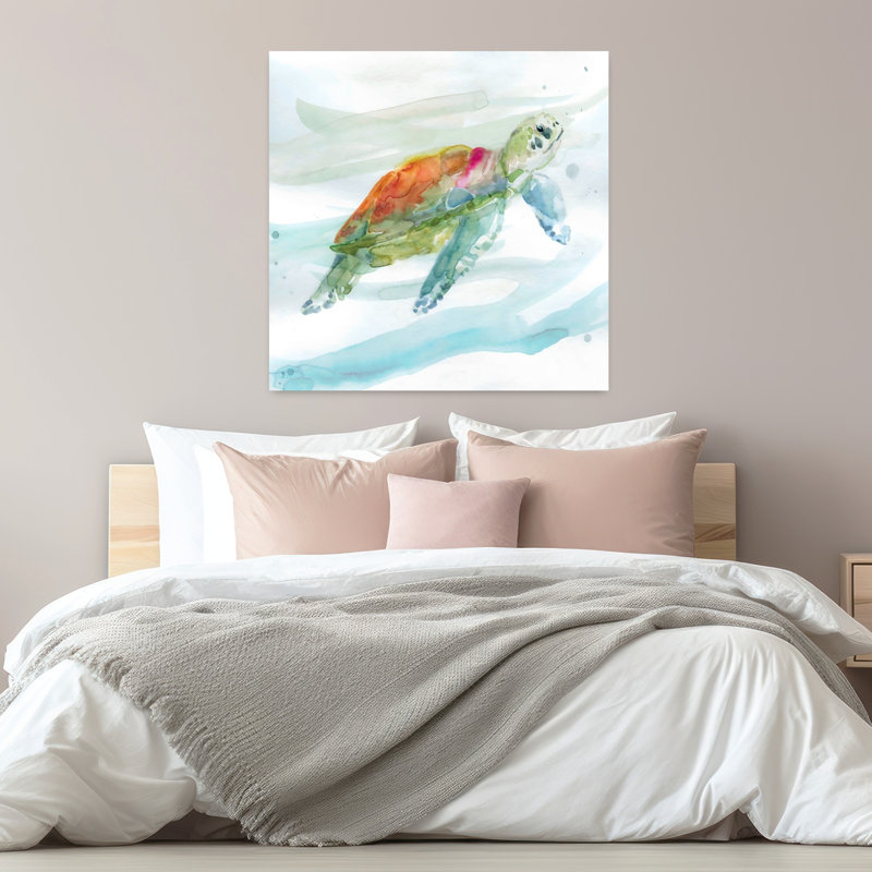«Turtle Tropics I», art mural abstrait contemporain, H 32 po x l 32 po