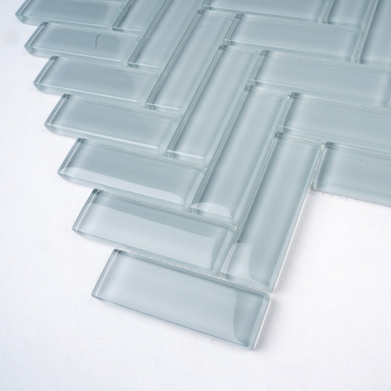 11"X 12.6" Herringbone Polished Glass Mosaic Tile, Gray